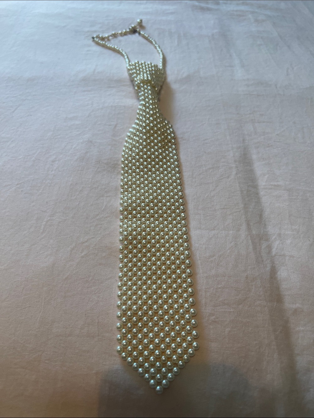 Pearl Beaded Necklace Tie - Cream Faux Pearl Accessory